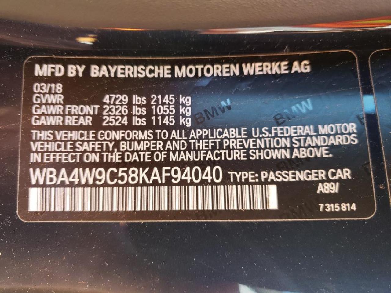 Photo 10 from auction – 2019 BMW 440XI with VIN WBA4W9C58KAF94040