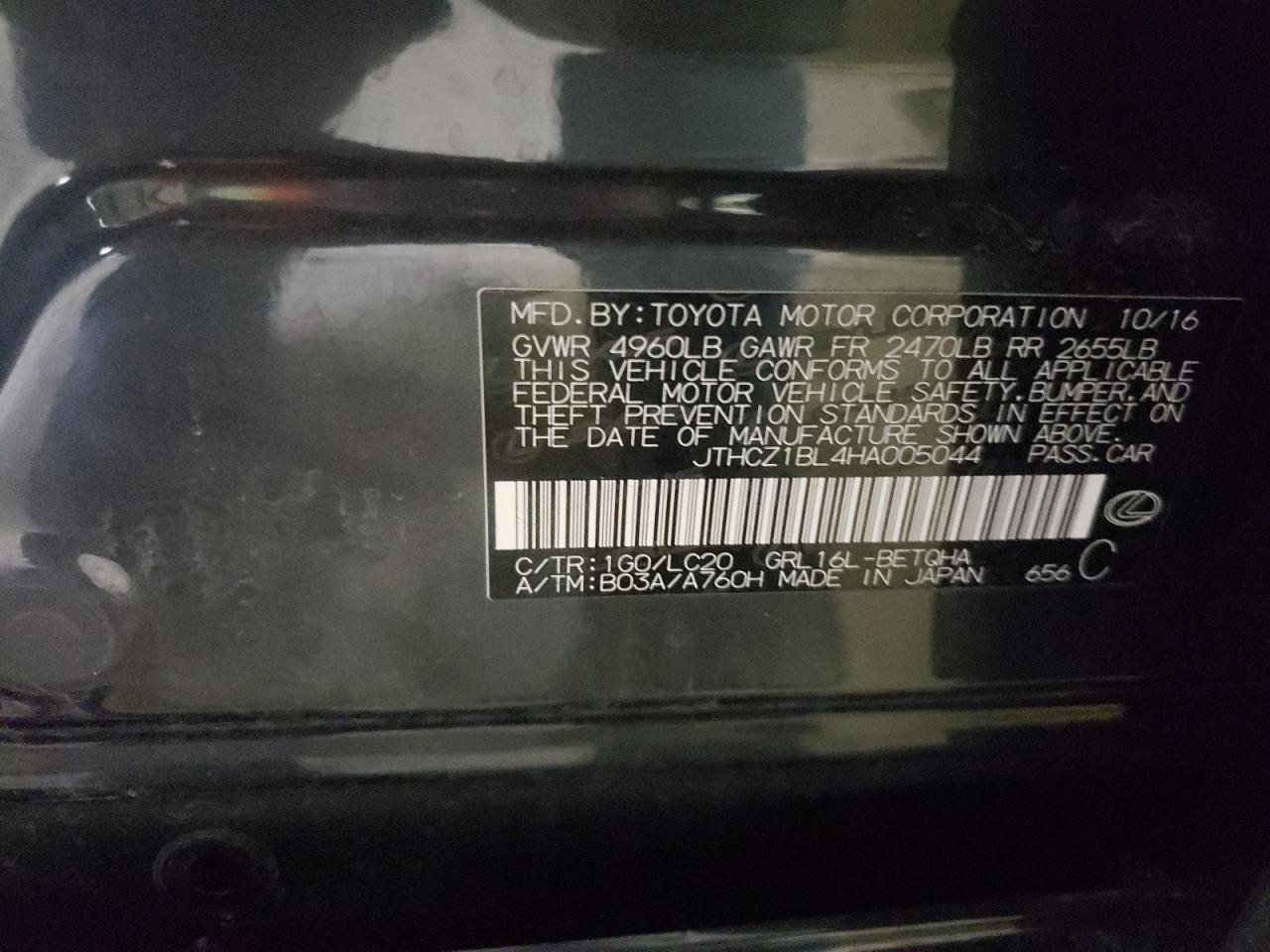 Photo 10 from auction – 2017 LEXUS GS 350 BAS with VIN JTHCZ1BL4HA005044