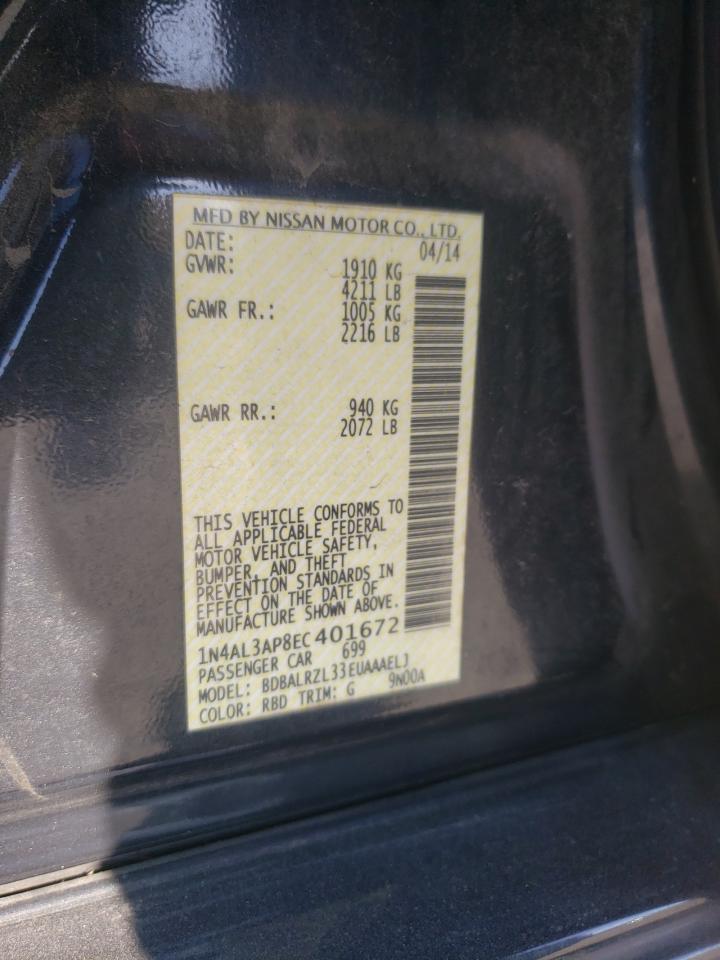 Photo 10 from auction – 2014 NISSAN ALTIMA 2.5 with VIN 1N4AL3AP8EC401672