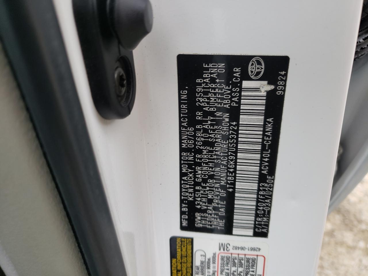Photo 10 from auction – 2007 TOYOTA CAMRY CE with VIN 4T1BE46K97U553724