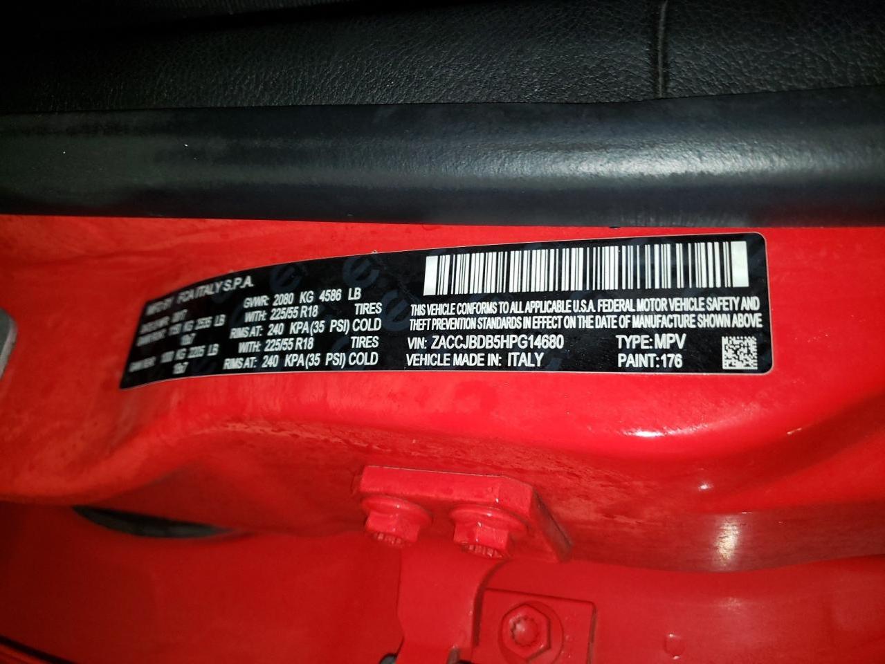 Photo 10 from auction – 2017 JEEP RENEGADE L with VIN ZACCJBDB5HPG14680