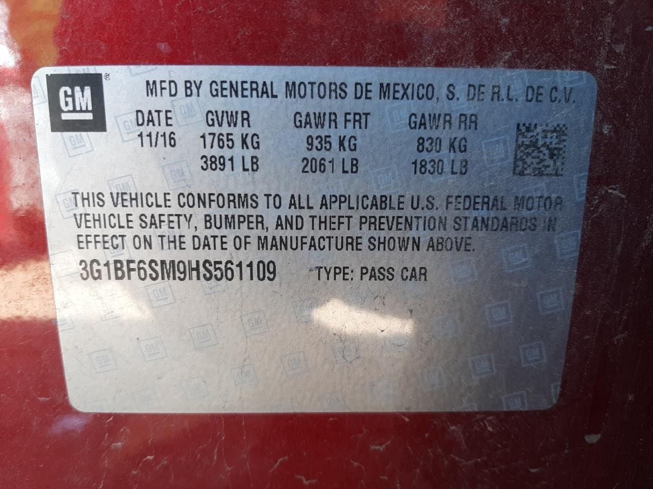 Photo 10 from auction – 2017 CHEVROLET CRUZE PREM with VIN 3G1BF6SM9HS561109