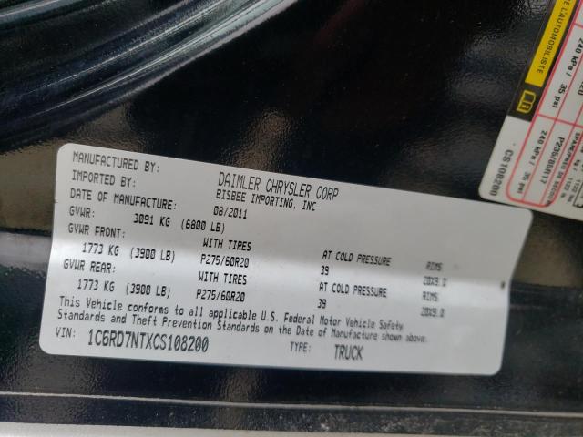 Photo 10 from auction – 2012 DODGE RAM 1500 L with VIN 1C6RD7NTXCS108200