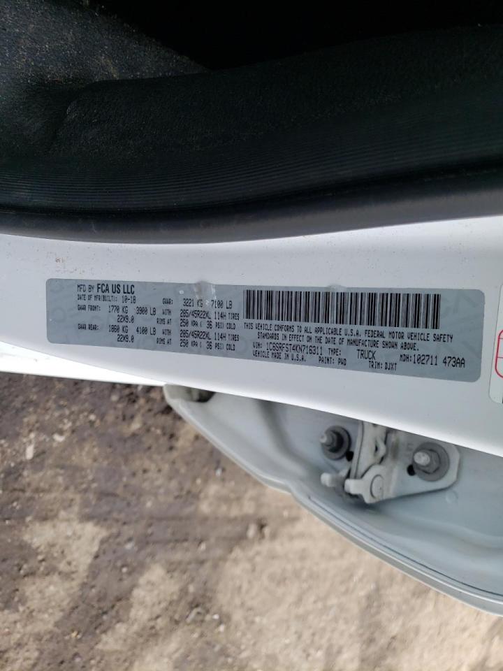 Photo 10 from auction – 2019 RAM 1500 LONGH with VIN 1C6SRFST4KN716311