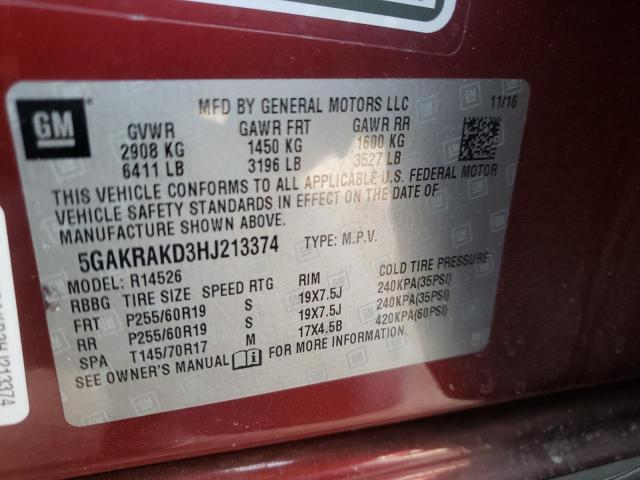 Photo 10 from auction – 2017 BUICK ENCLAVE with VIN 5GAKRAKD3HJ213374