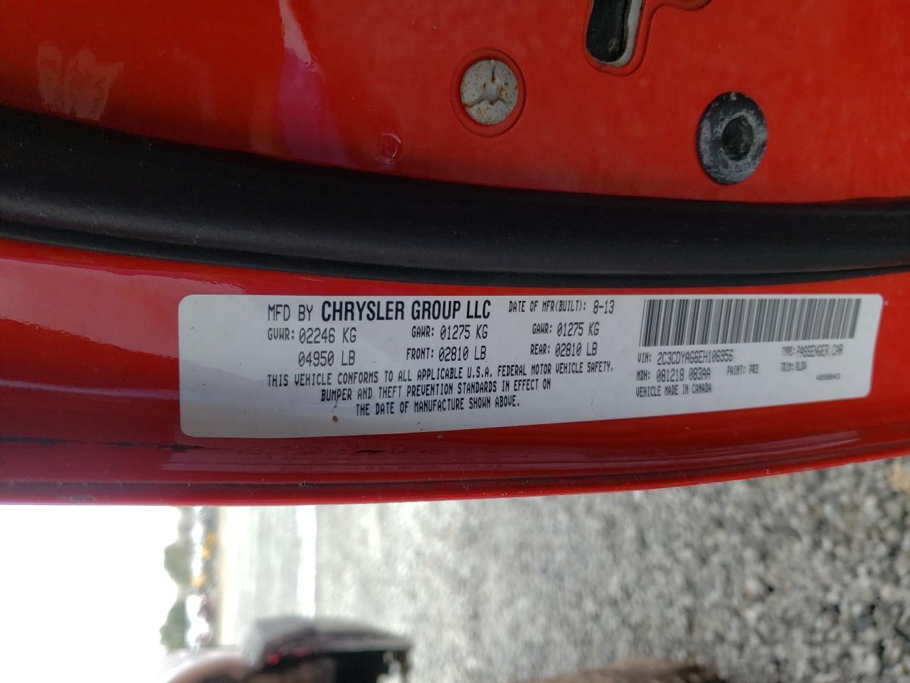 Photo 10 from auction – 2014 DODGE CHALLENGER with VIN 2C3CDYAG6EH106956