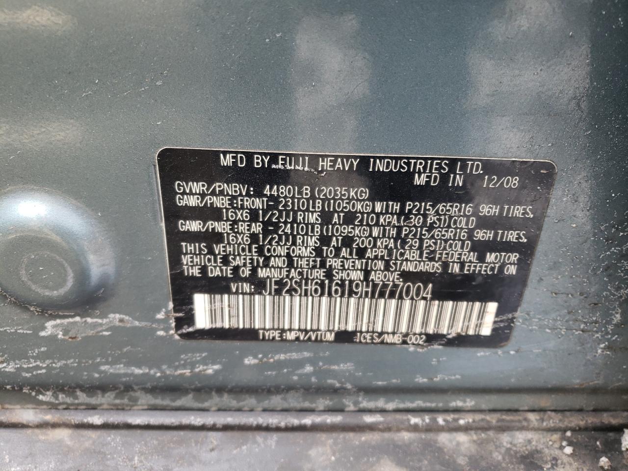 Photo 10 from auction – 2009 SUBARU FORESTER 2 with VIN JF2SH61619H777004