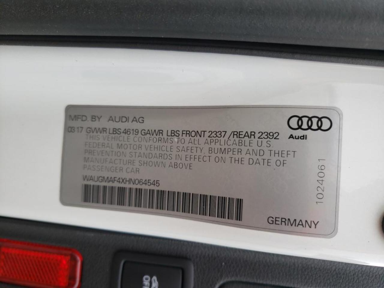 Photo 10 from auction – 2017 AUDI A4 ULTRA P with VIN WAUGMAF4XHN064545