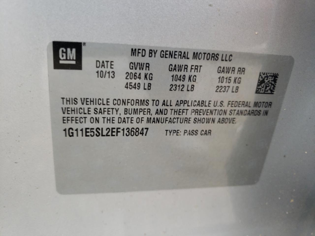 Photo 10 from auction – 2014 CHEVROLET MALIBU 2LT with VIN 1G11E5SL2EF136847