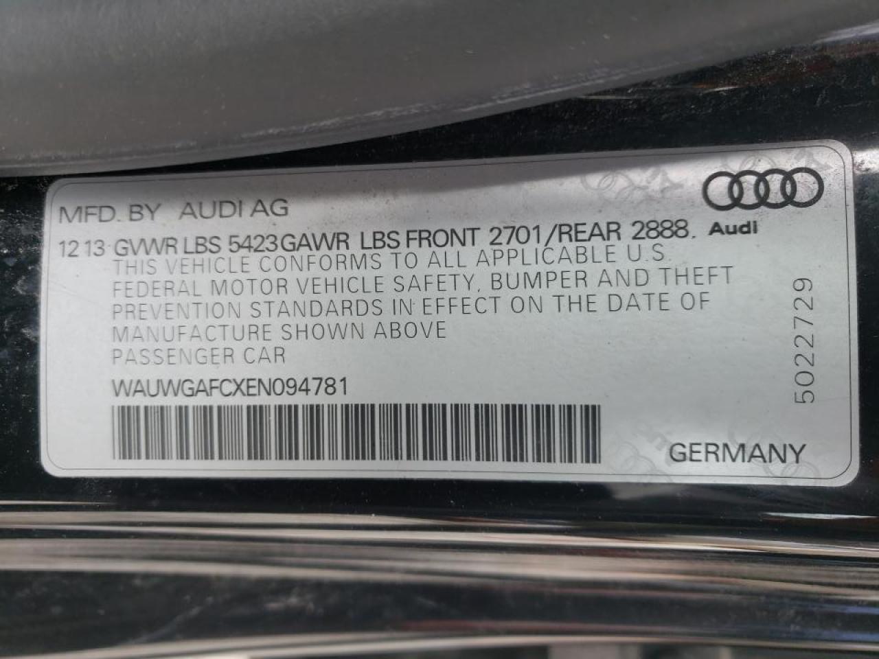 Photo 10 from auction – 2014 AUDI A7 PREMIUM with VIN WAUWGAFCXEN094781