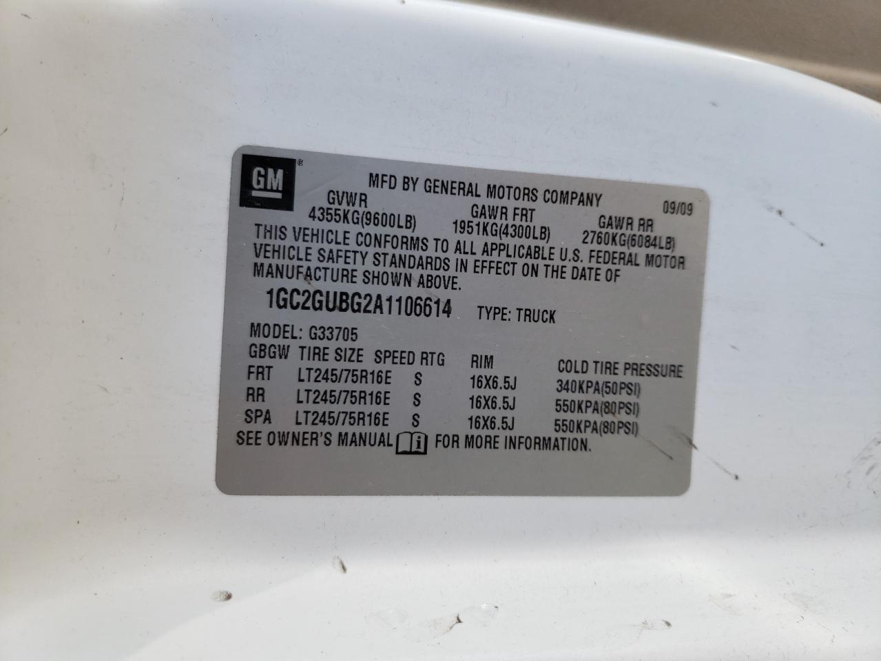 Photo 10 from auction – 2010 CHEVROLET EXPRESS G3 with VIN 1GC2GUBG2A1106614