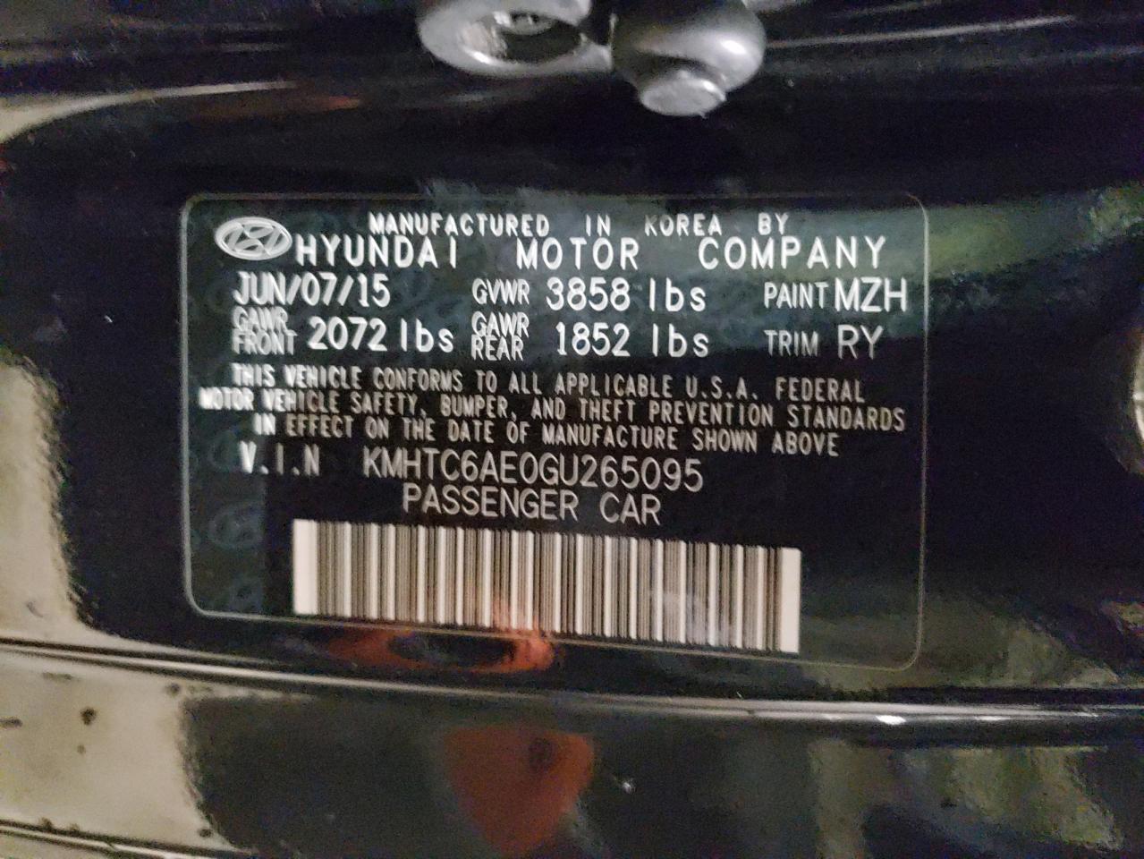 Photo 10 from auction – 2016 HYUNDAI VELOSTER T with VIN KMHTC6AE0GU265095