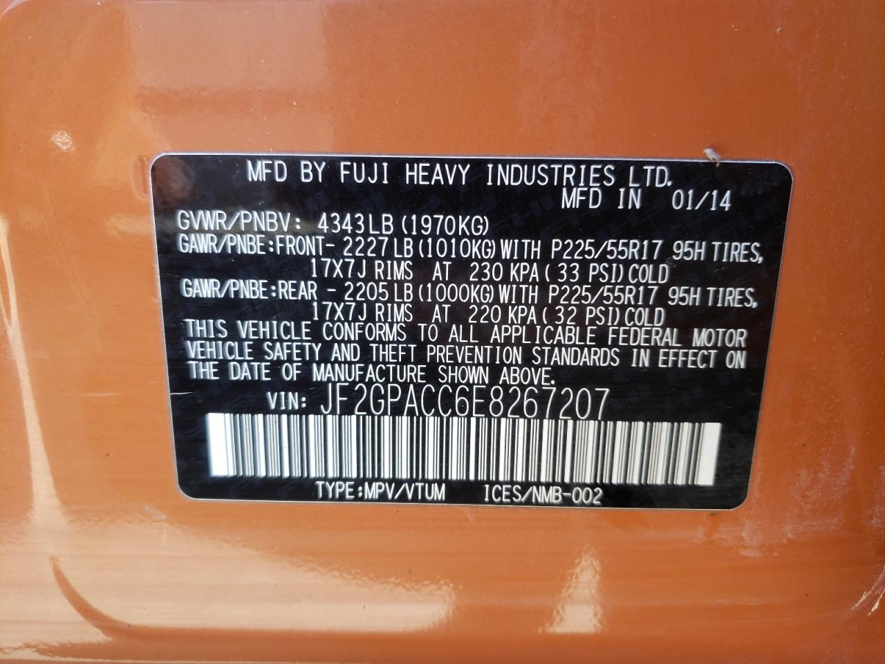 Photo 10 from auction – 2014 SUBARU XV CROSSTR with VIN JF2GPACC6E8267207