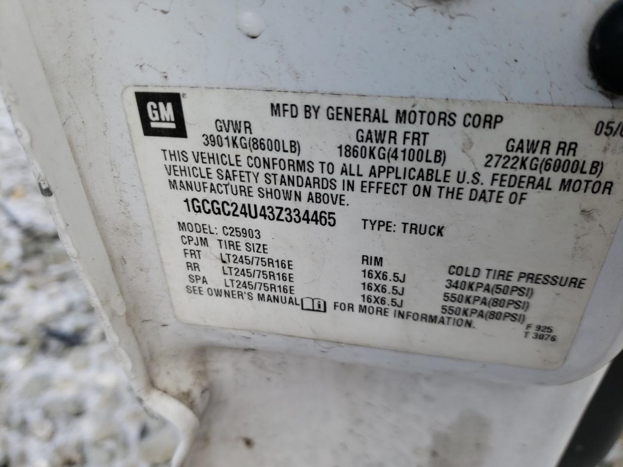 Photo 10 from auction – 2003 CHEVROLET SILVERADO with VIN 1GCGC24U43Z334465