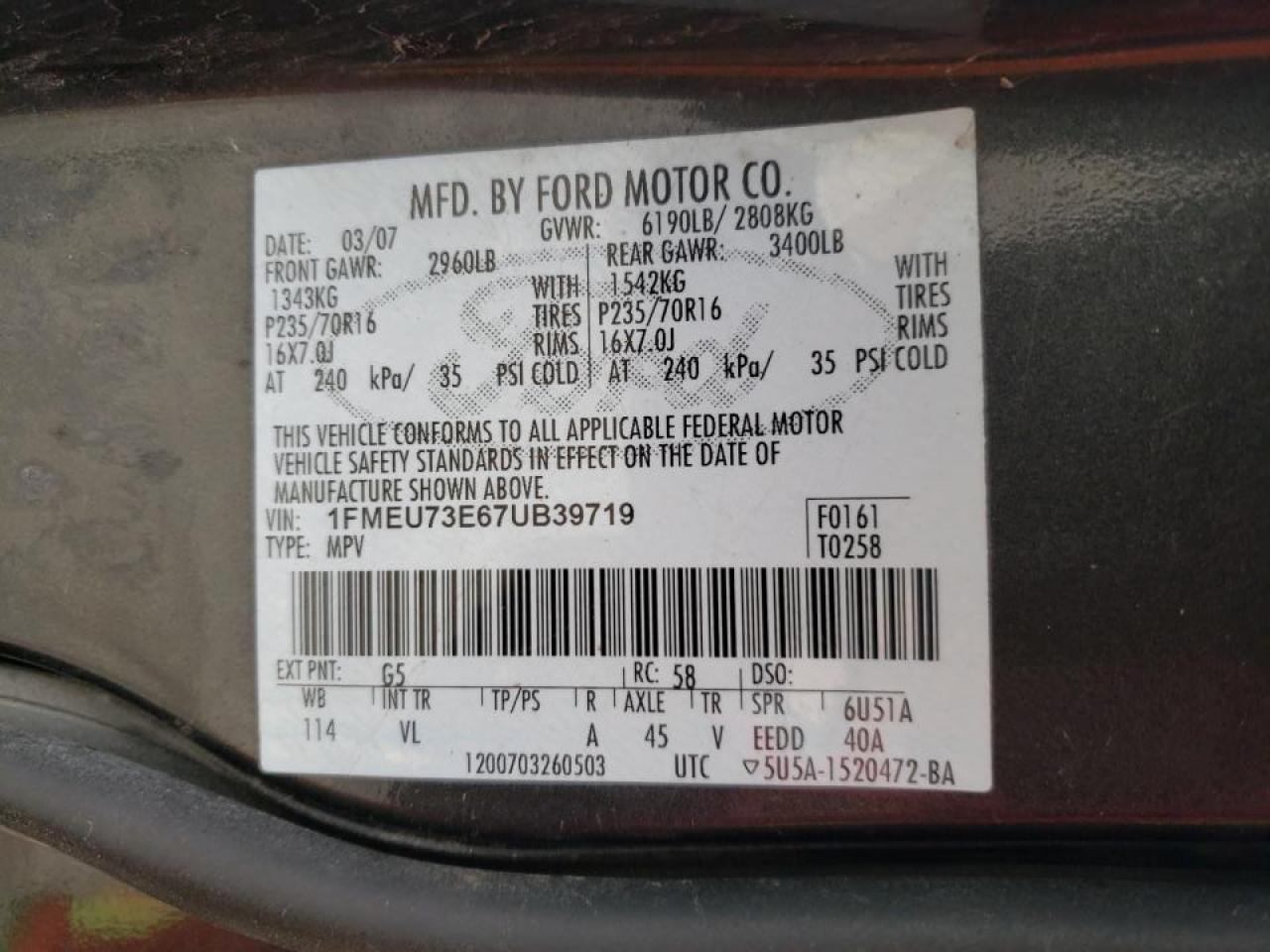 Photo 10 from auction – 2007 FORD EXPLORER X with VIN 1FMEU73E67UB39719