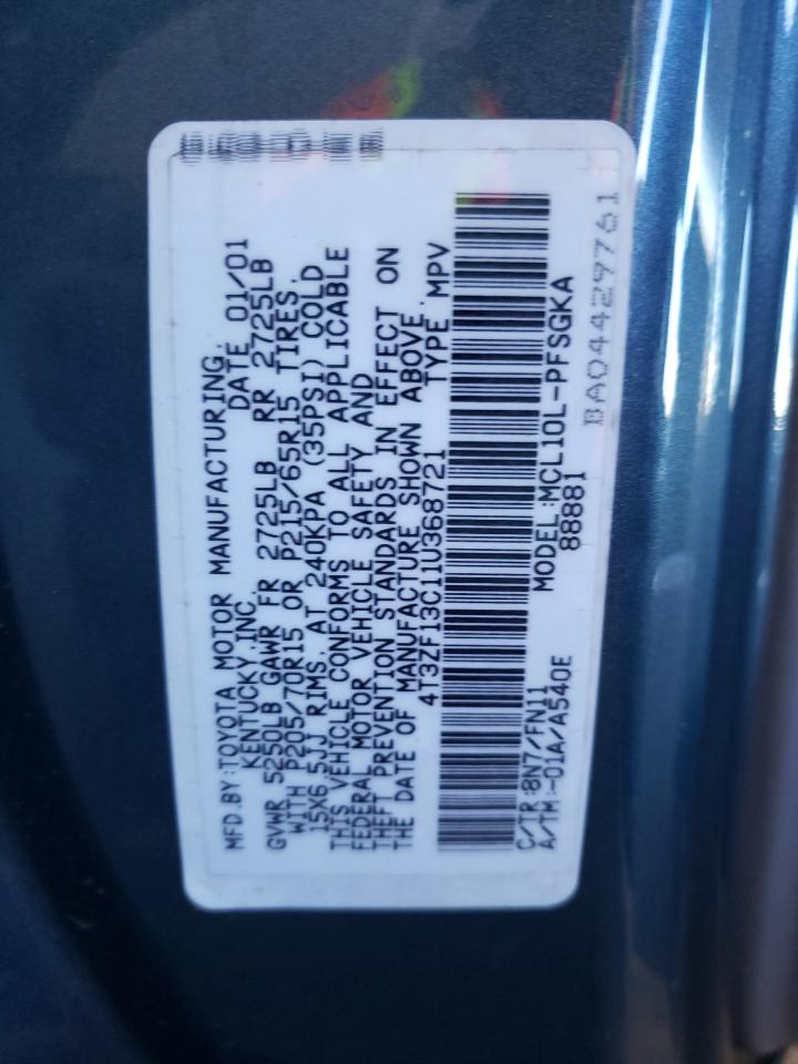 Photo 10 from auction – 2001 TOYOTA SIENNA with VIN 4T3ZF13C11U368721