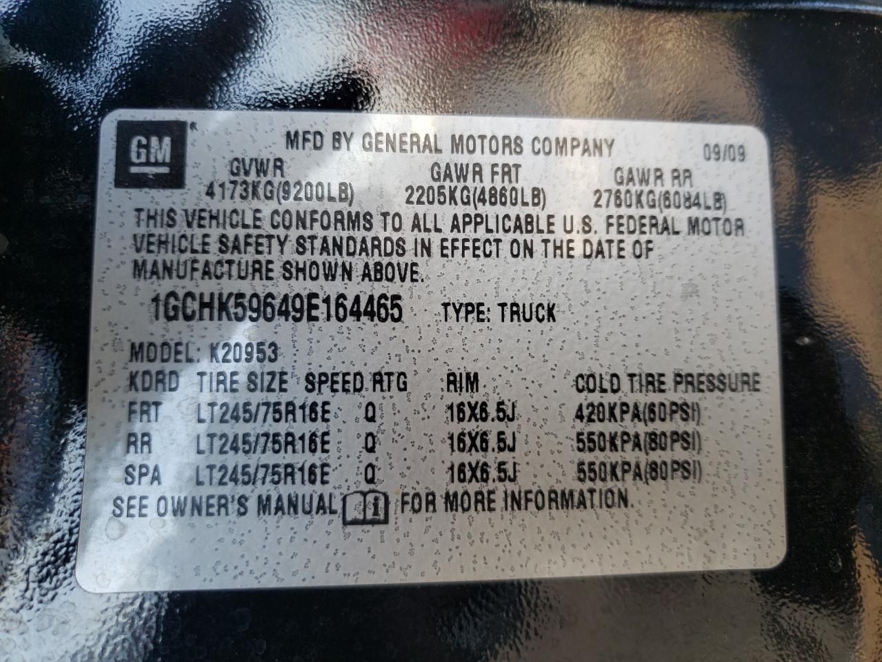Photo 10 from auction – 2009 CHEVROLET SILVERADO with VIN 1GCHK59649E164465
