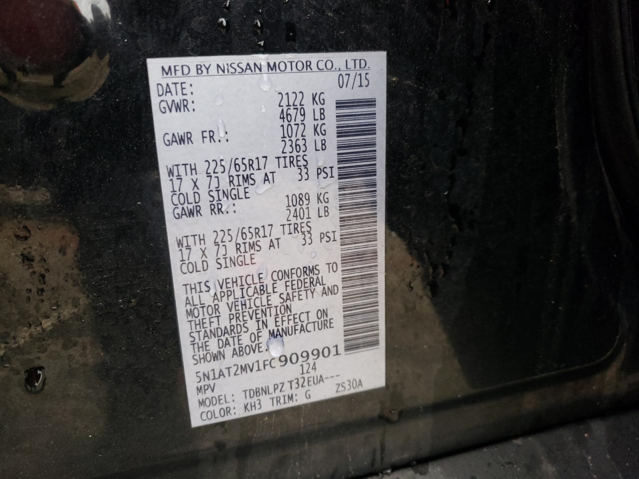 Photo 10 from auction – 2015 NISSAN ROGUE S with VIN 5N1AT2MV1FC909901