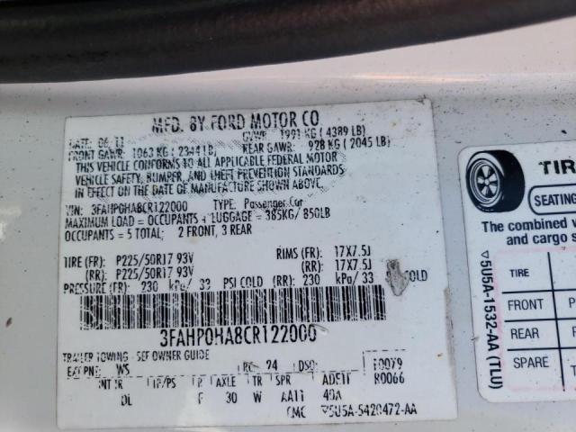 Photo 10 from auction – 2012 FORD FUSION SE with VIN 3FAHP0HA8CR122000