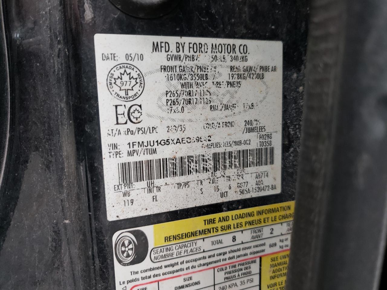 Photo 11 from auction – 2010 FORD EXPEDITION with VIN 1FMJU1G5XAEB59642