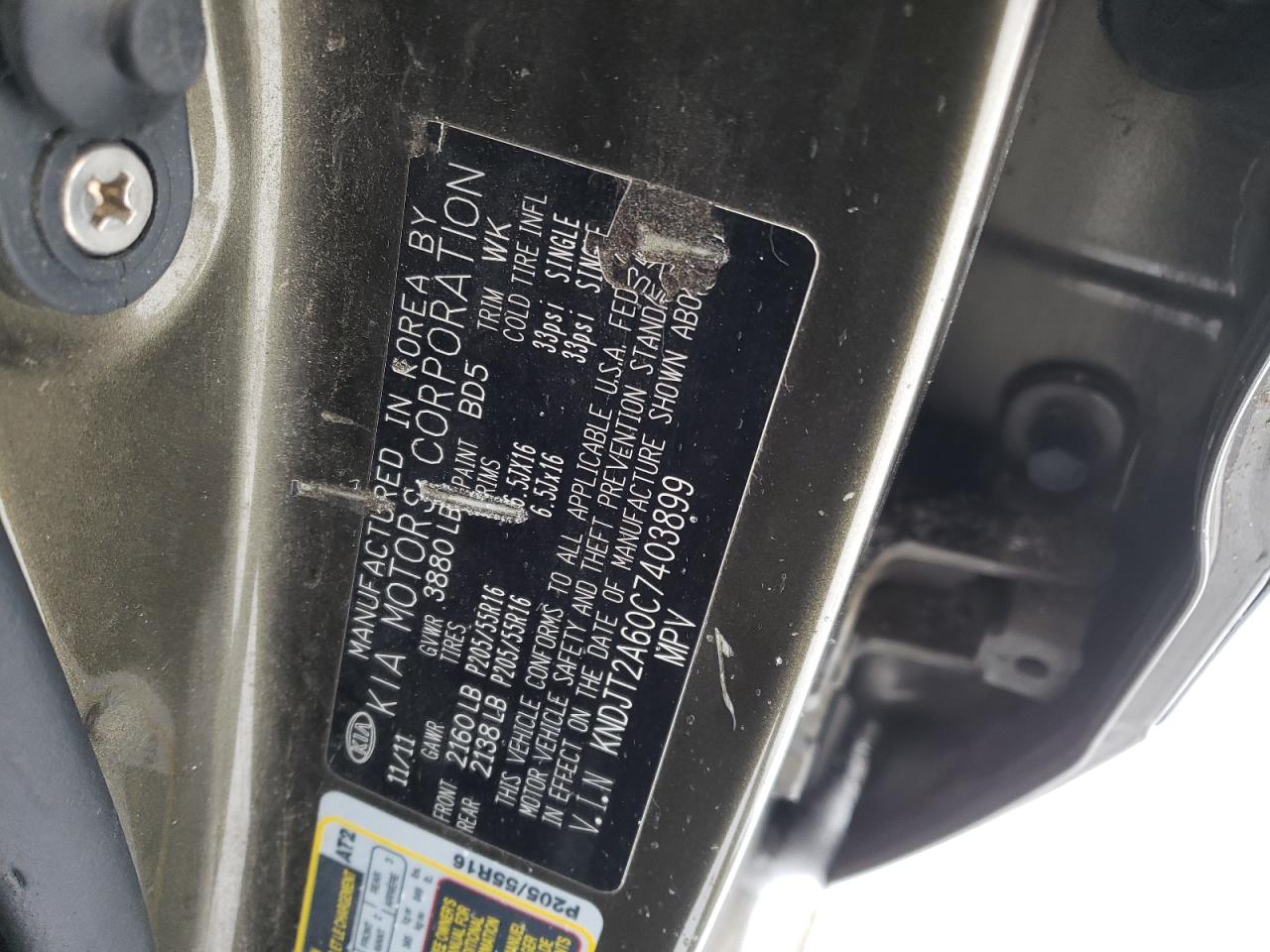 Photo 10 from auction – 2012 KIA SOUL with VIN KNDJT2A60C7403899