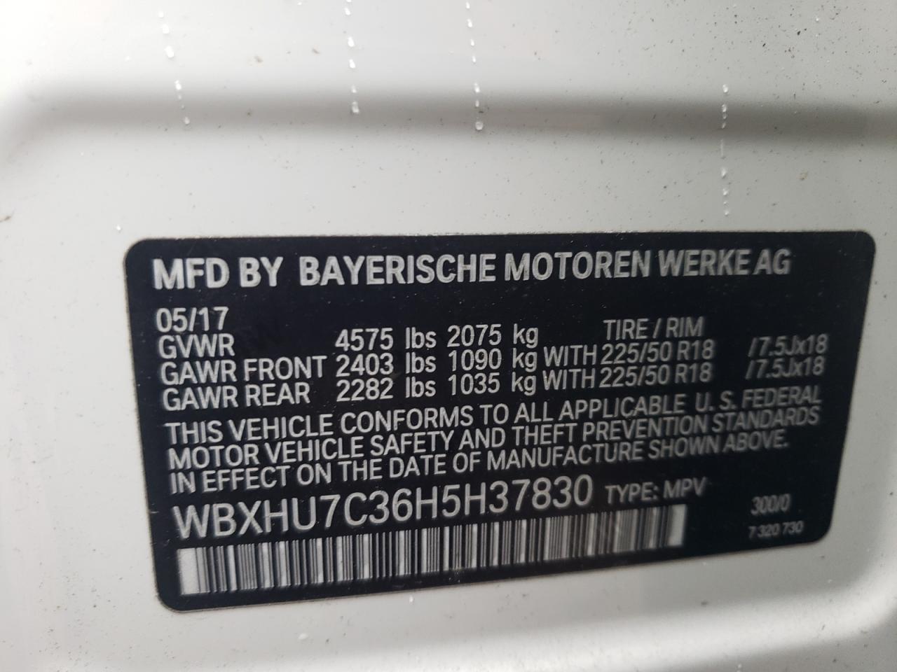 Photo 10 from auction – 2017 BMW X1 SDRIVE2 with VIN WBXHU7C36H5H37830