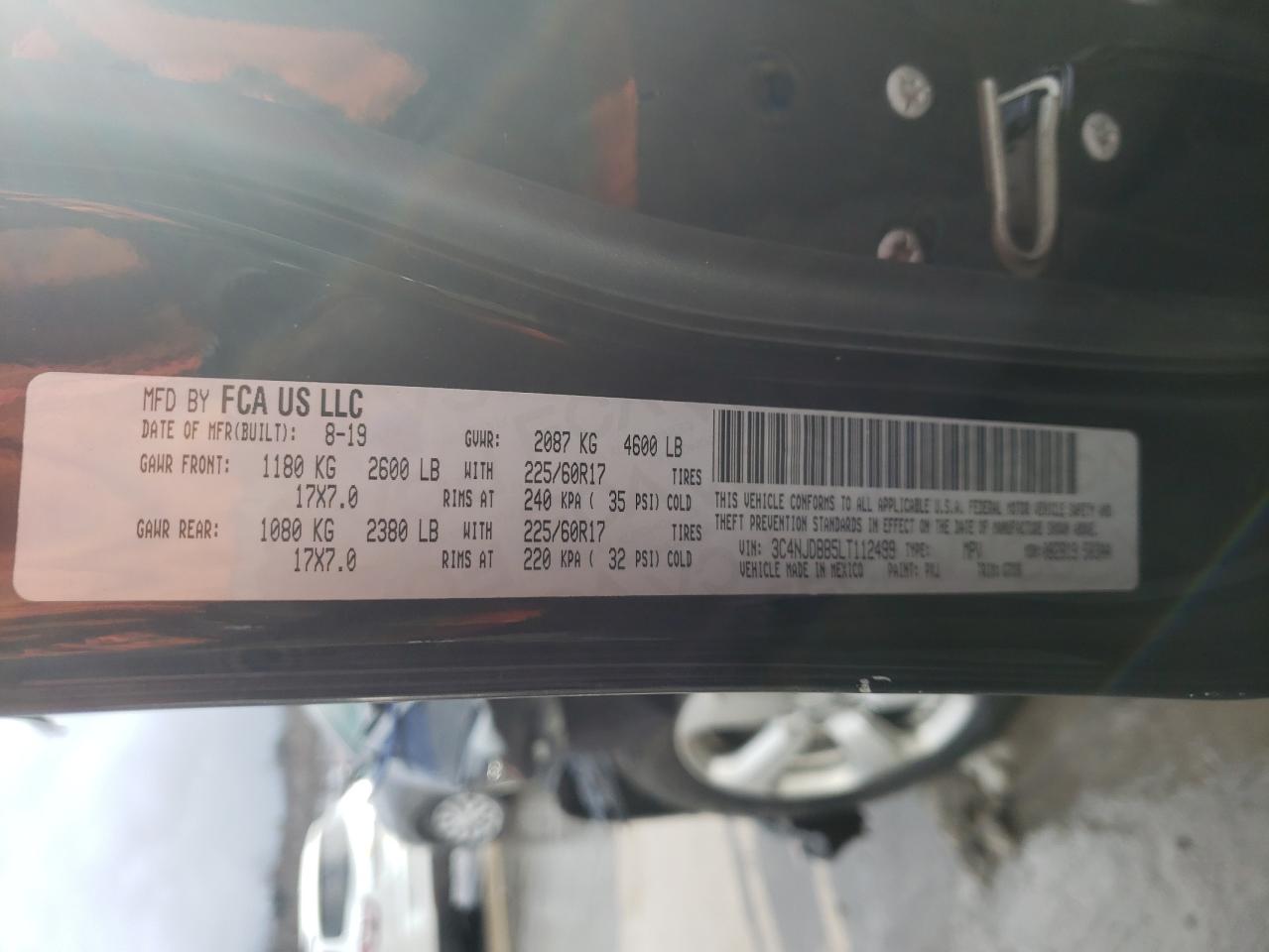 Photo 10 from auction – 2020 JEEP COMPASS LA with VIN 3C4NJDBB5LT112499