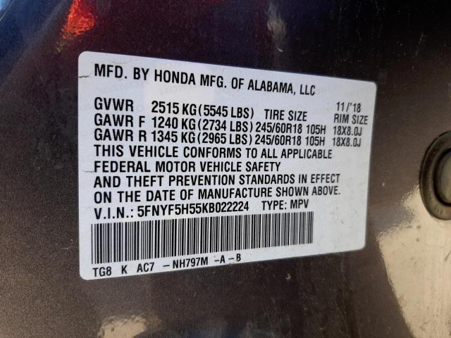 Photo 10 from auction – 2019 HONDA PILOT EXL with VIN 5FNYF5H55KB022224