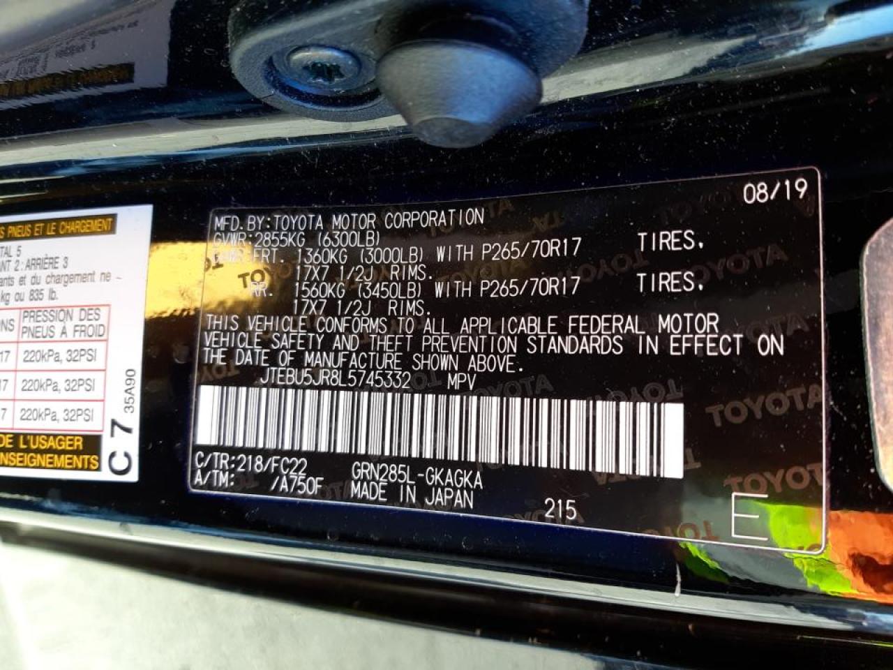 Photo 10 from auction – 2020 TOYOTA 4RUNNER SR with VIN JTEBU5JR8L5745332