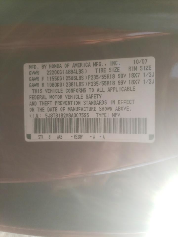 Photo 10 from auction – 2008 ACURA RDX with VIN 5J8TB182X8A007595