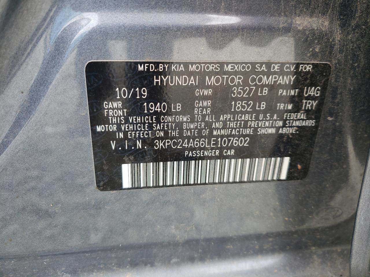 Photo 10 from auction – 2020 HYUNDAI ACCENT SE with VIN 3KPC24A66LE107602