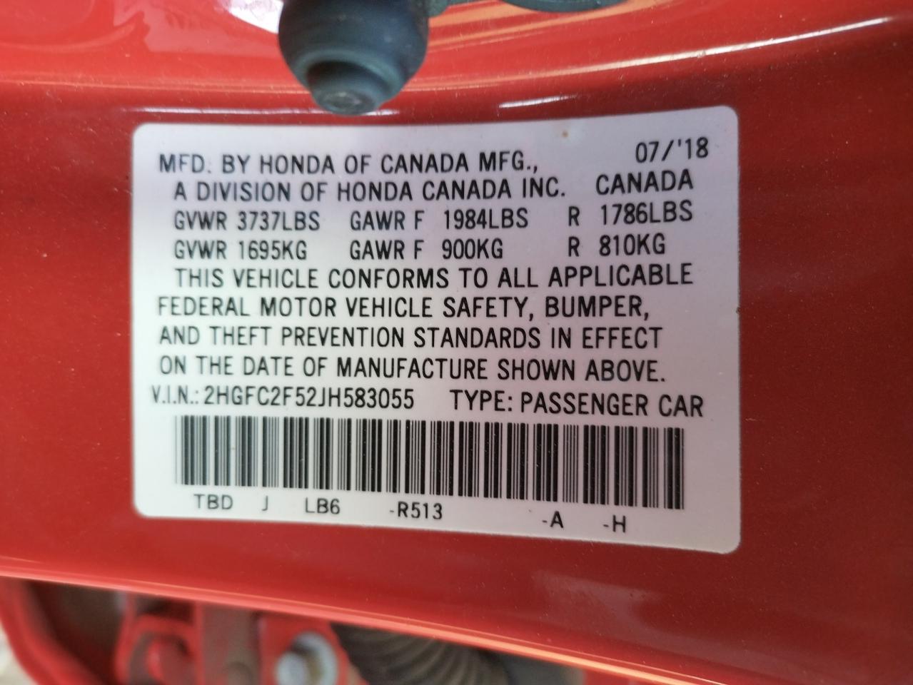 Photo 10 from auction – 2018 HONDA CIVIC LX with VIN 2HGFC2F52JH583055