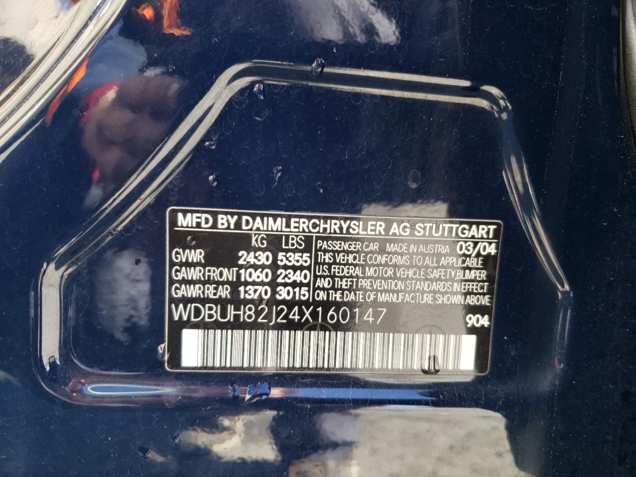 Photo 10 from auction – 2004 MERCEDES-BENZ E 320 4MAT with VIN WDBUH82J24X160147