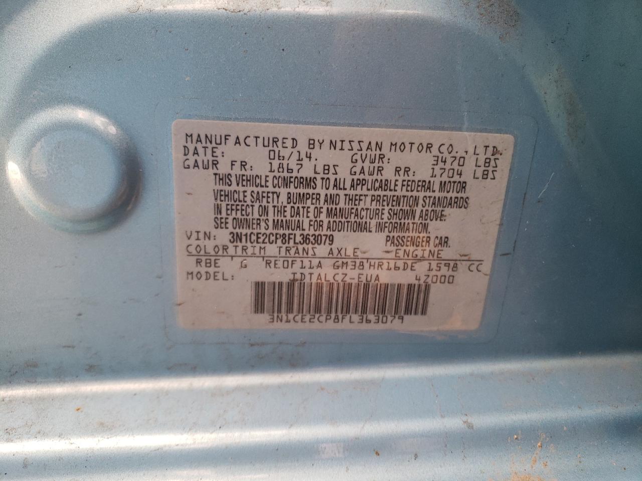 Photo 10 from auction – 2015 NISSAN VERSA NOTE with VIN 3N1CE2CP8FL363079