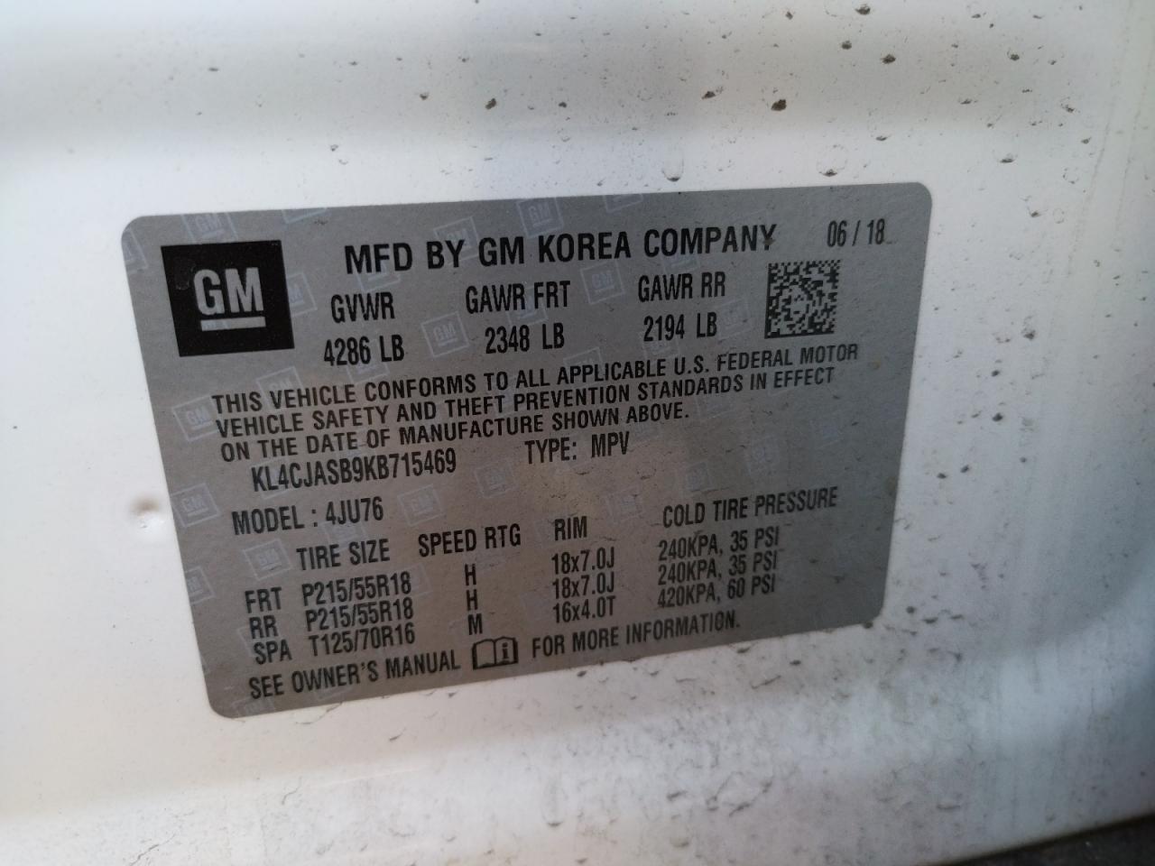 Photo 10 from auction – 2019 BUICK ENCORE PRE with VIN KL4CJASB9KB715469