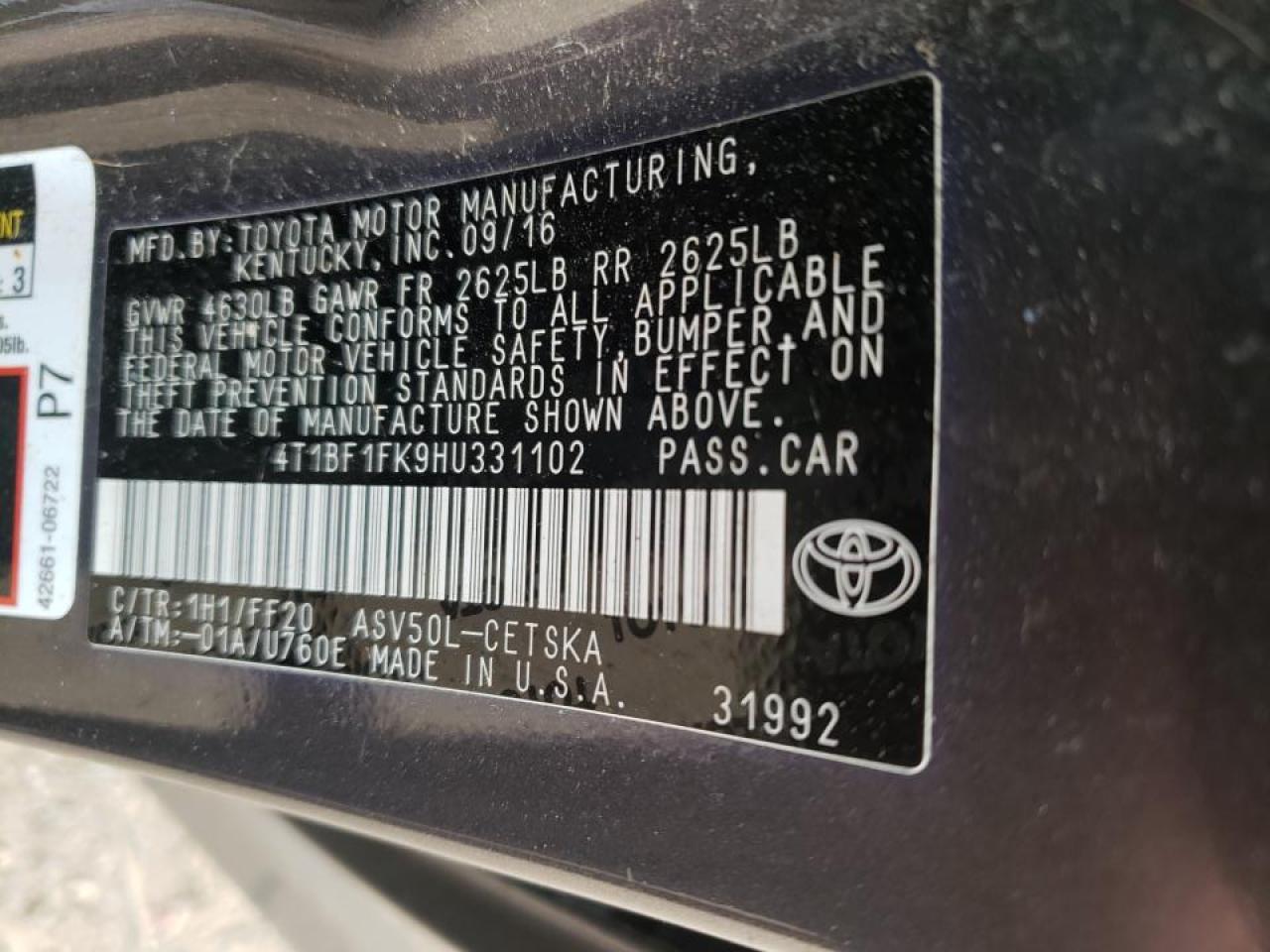 Photo 10 from auction – 2017 TOYOTA CAMRY LE with VIN 4T1BF1FK9HU331102