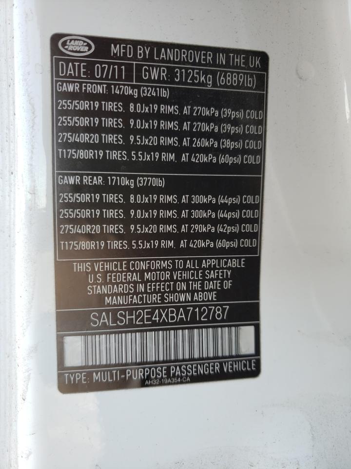 Photo 10 from auction – 2011 LAND ROVER RANGE ROVE with VIN SALSH2E4XBA712787