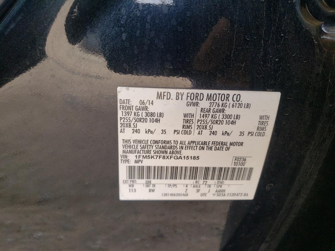 Photo 10 from auction – 2015 FORD EXPLORER L with VIN 1FM5K7F8XFGA15185