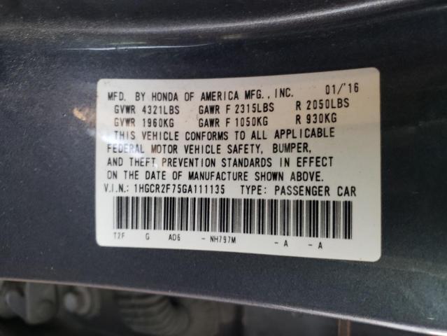 Photo 10 from auction – 2016 HONDA ACCORD EX with VIN 1HGCR2F75GA111135