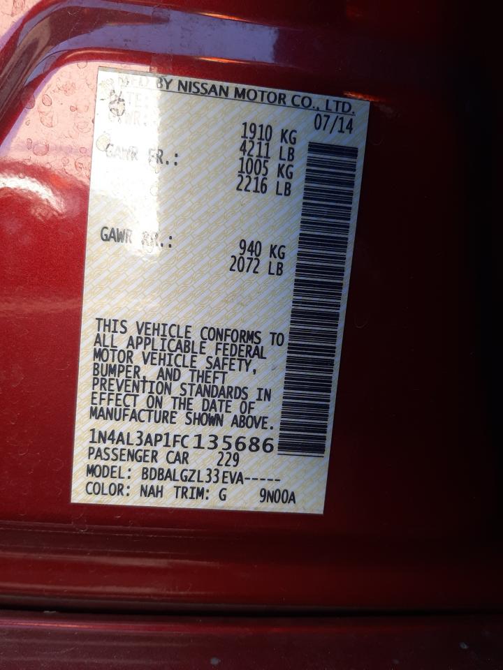 Photo 10 from auction – 2015 NISSAN ALTIMA with VIN 1N4AL3AP1FC135686