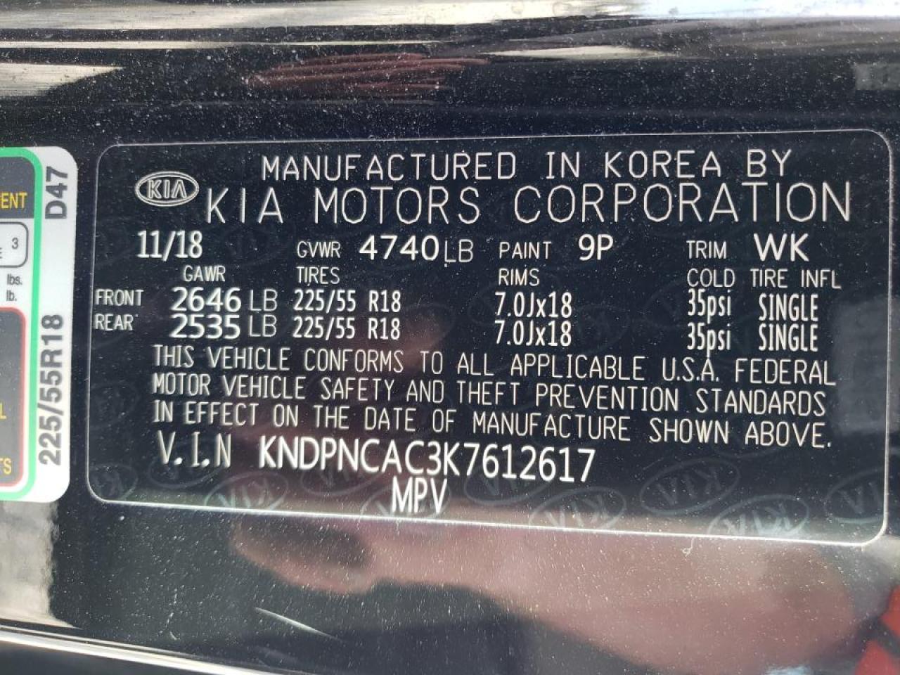 Photo 10 from auction – 2019 KIA SPORTAGE E with VIN KNDPNCAC3K7612617