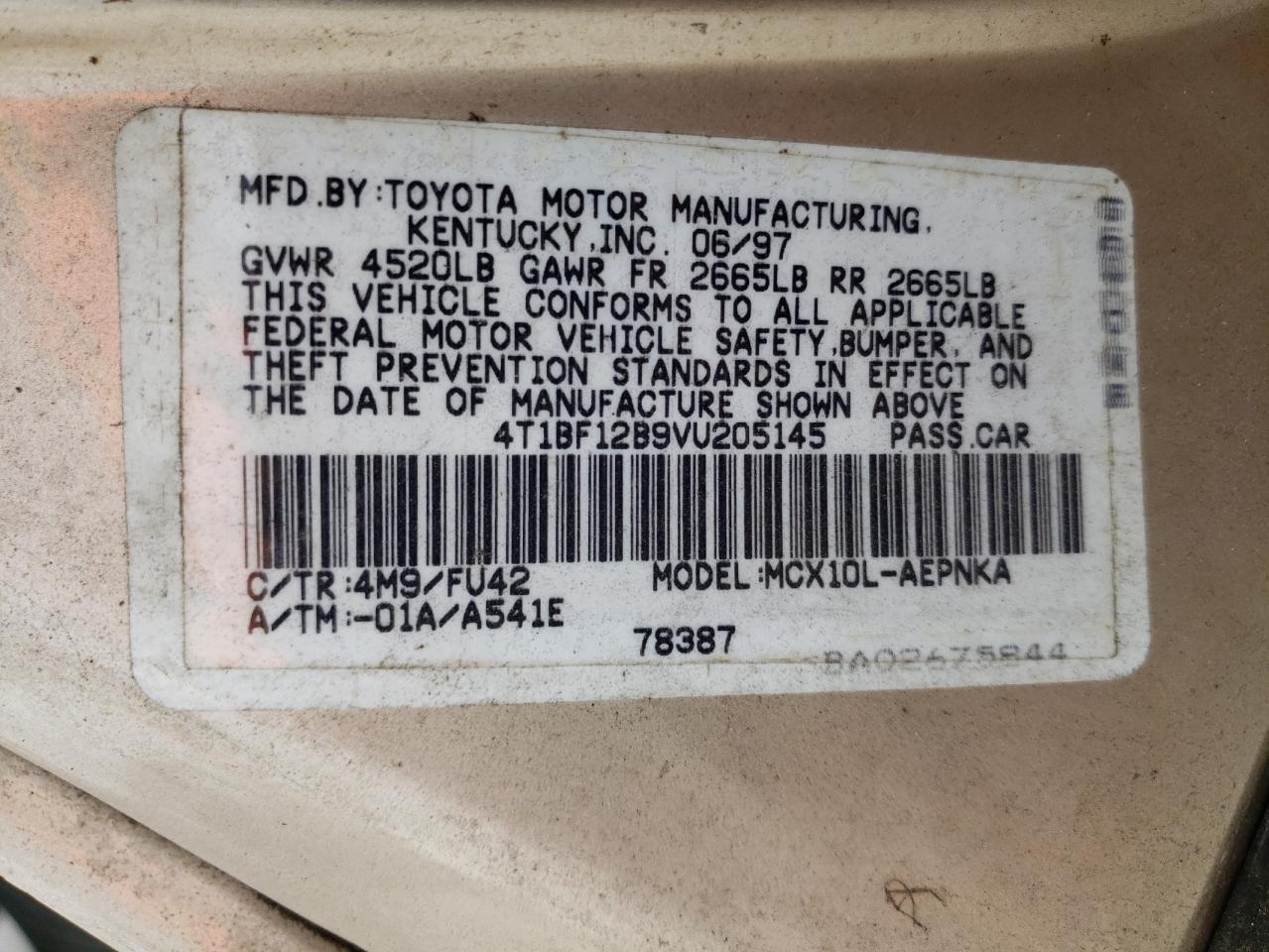 Photo 10 from auction – 1997 TOYOTA AVALON XL with VIN 4T1BF12B9VU205145