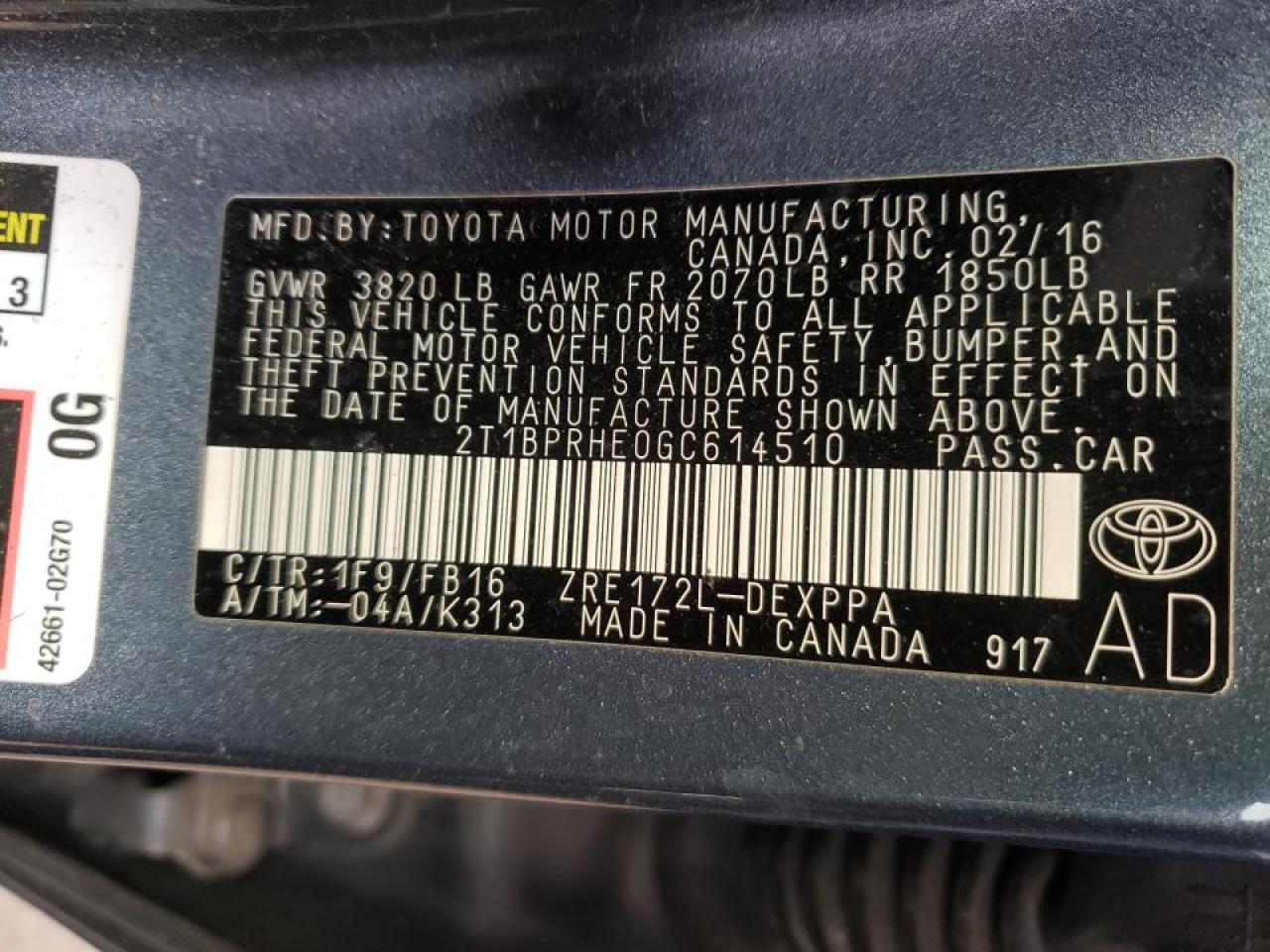 Photo 10 from auction – 2016 TOYOTA COROLLA EC with VIN 2T1BPRHE0GC614510