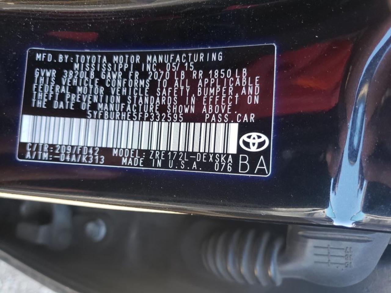 Photo 10 from auction – 2015 TOYOTA COROLLA L with VIN 5YFBURHE5FP332595