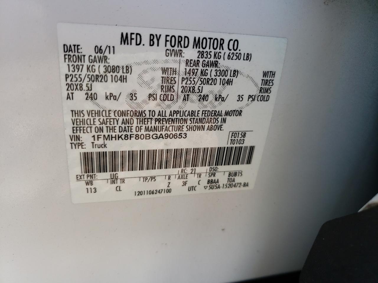 Photo 10 from auction – 2011 FORD EXPLORER L with VIN 1FMHK8F80BGA90653