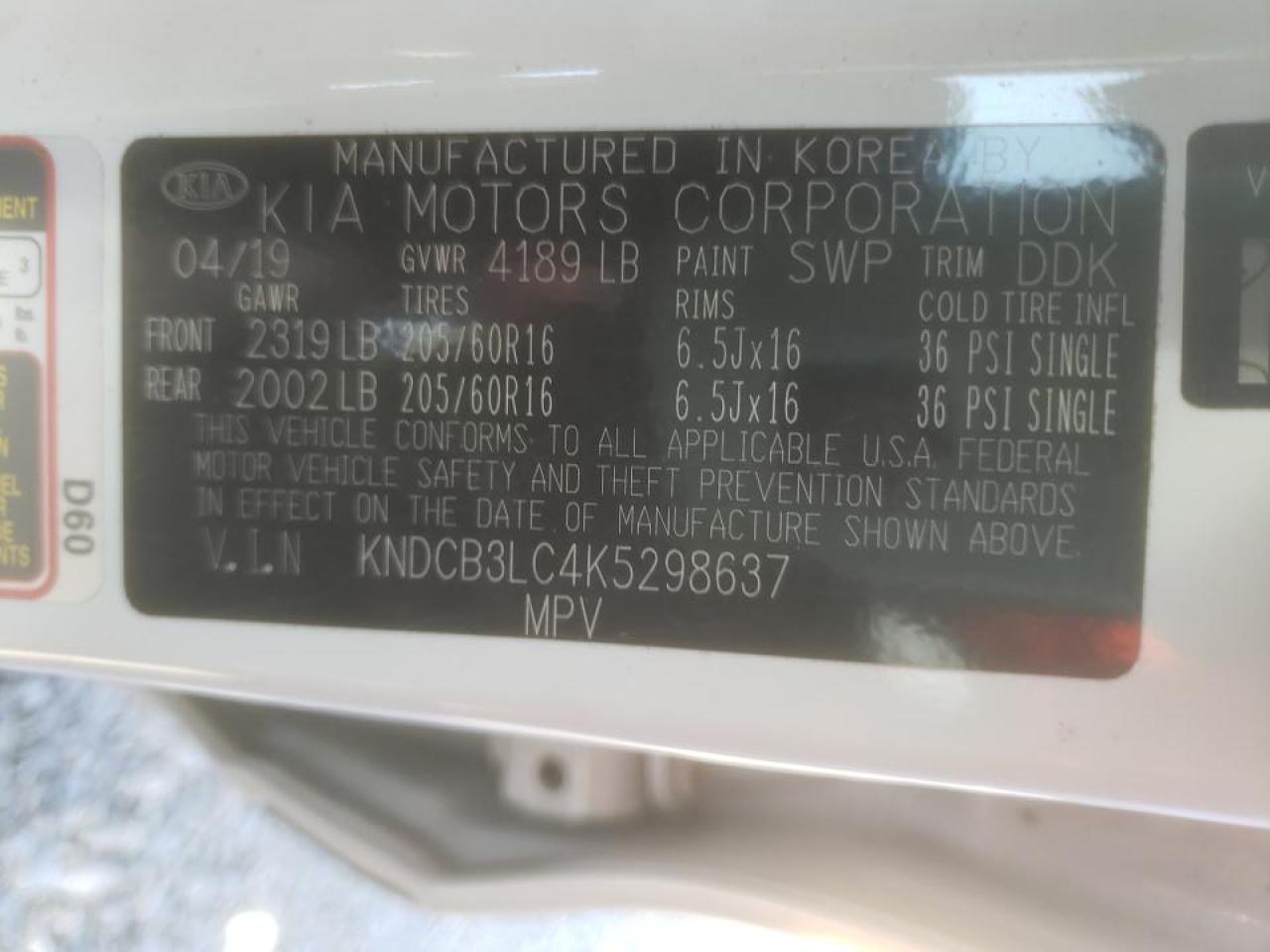 Photo 10 from auction – 2019 KIA NIRO FE with VIN KNDCB3LC4K5298637