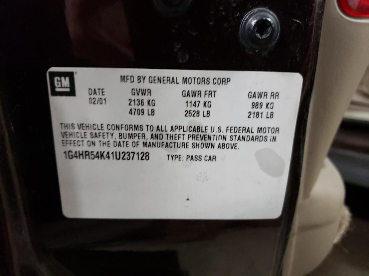 Photo 10 from auction – 2001 BUICK LESABRE LI with VIN 1G4HR54K41U237128
