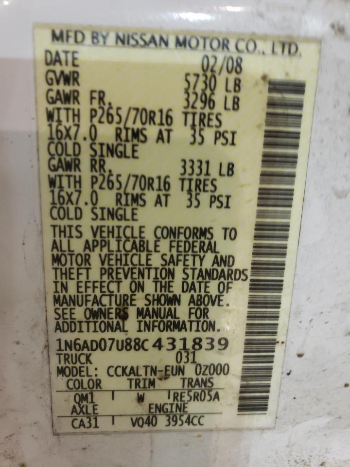 Photo 10 from auction – 2008 NISSAN FRONTIER C with VIN 1N6AD07U88C431839
