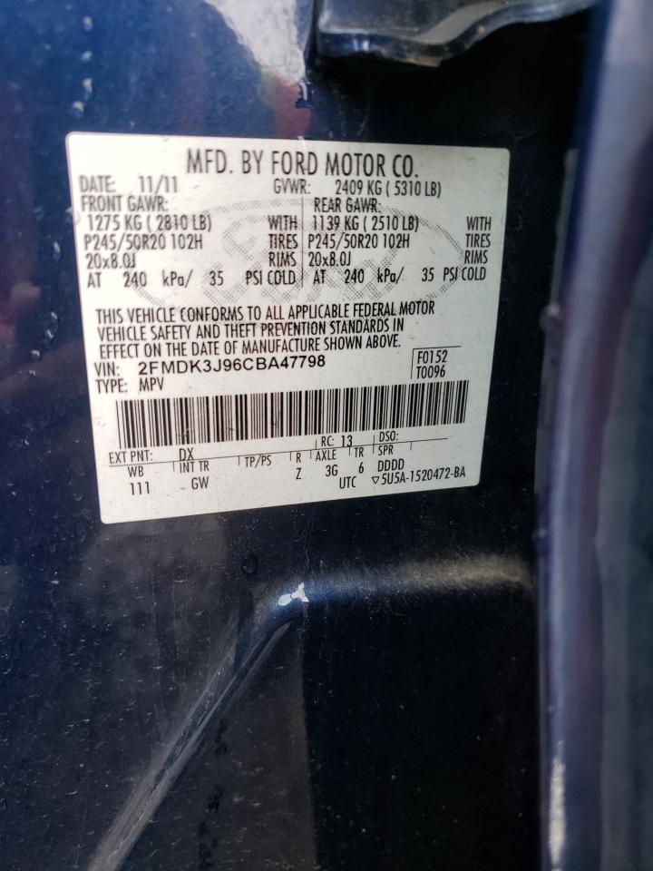 Photo 10 from auction – 2012 FORD EDGE SEL with VIN 2FMDK3J96CBA47798