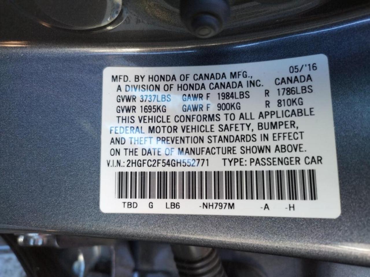 Photo 10 from auction – 2016 HONDA CIVIC LX with VIN 2HGFC2F54GH552771